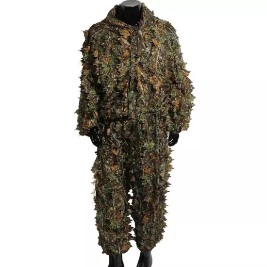 Mens 3D Leaf Ghillie Suit Woodland Camo Camouflage Clothing jungle Hunting USA