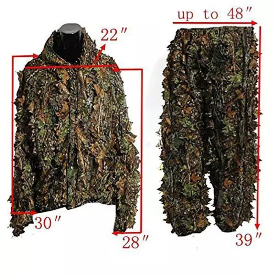 Mens 3D Leaf Ghillie Suit Woodland Camo Camouflage Clothing jungle Hunting USA